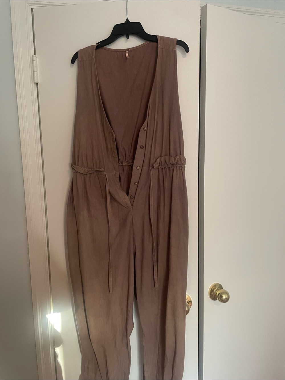 Free People Sleeveless Button-Front Jumpsuit - Taupe Brown